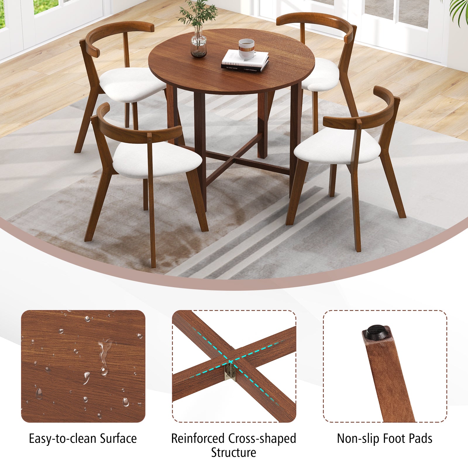 Dual Drop Leaf Dining Table for Small Spaces-Walnut