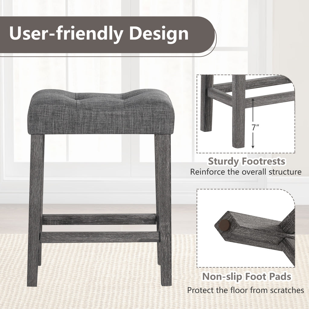 24 Inch Set of 2 Saddle Bar Stools with Padded Seat-Gray