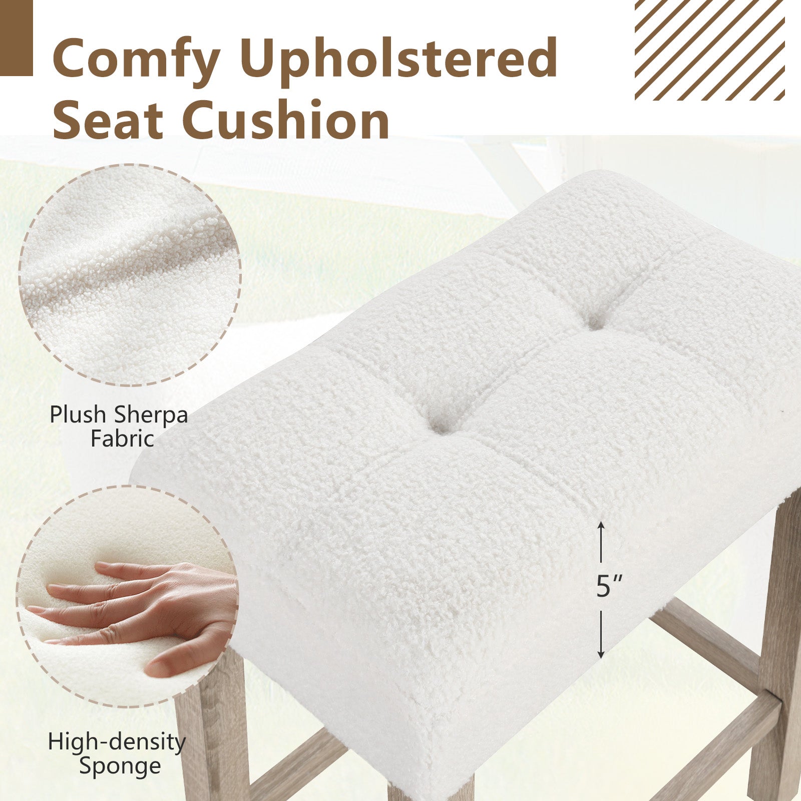 Modern Counter Height Bar Stools Set of 2 with Rubber Wood Legs-White and Gray