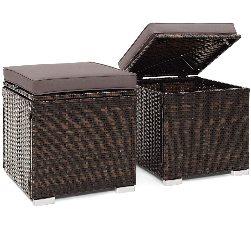 Lot de 2 poufs de patio avec coussins amovibles - Gris