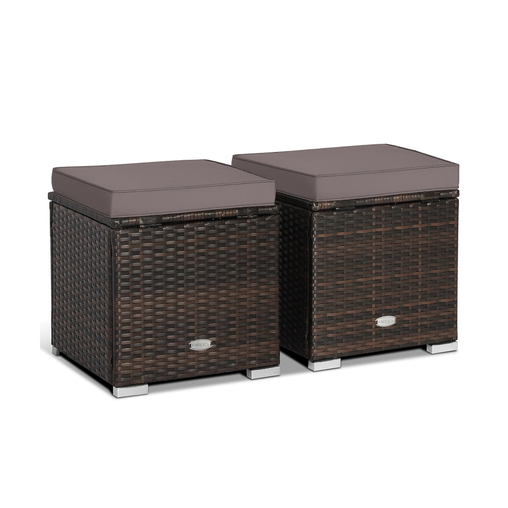 Lot de 2 poufs de patio avec coussins amovibles - Gris