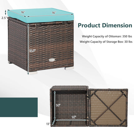 2 Pieces Patio Ottoman with Removable Cushions-Turquoise