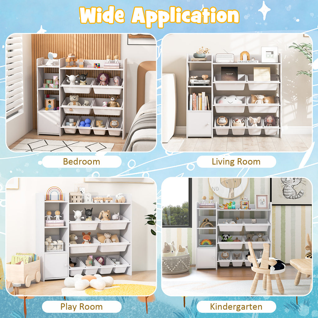 4-Tier Kids Toy Storage Organizer Bookshelf and Toy Storage Rack with Door-White