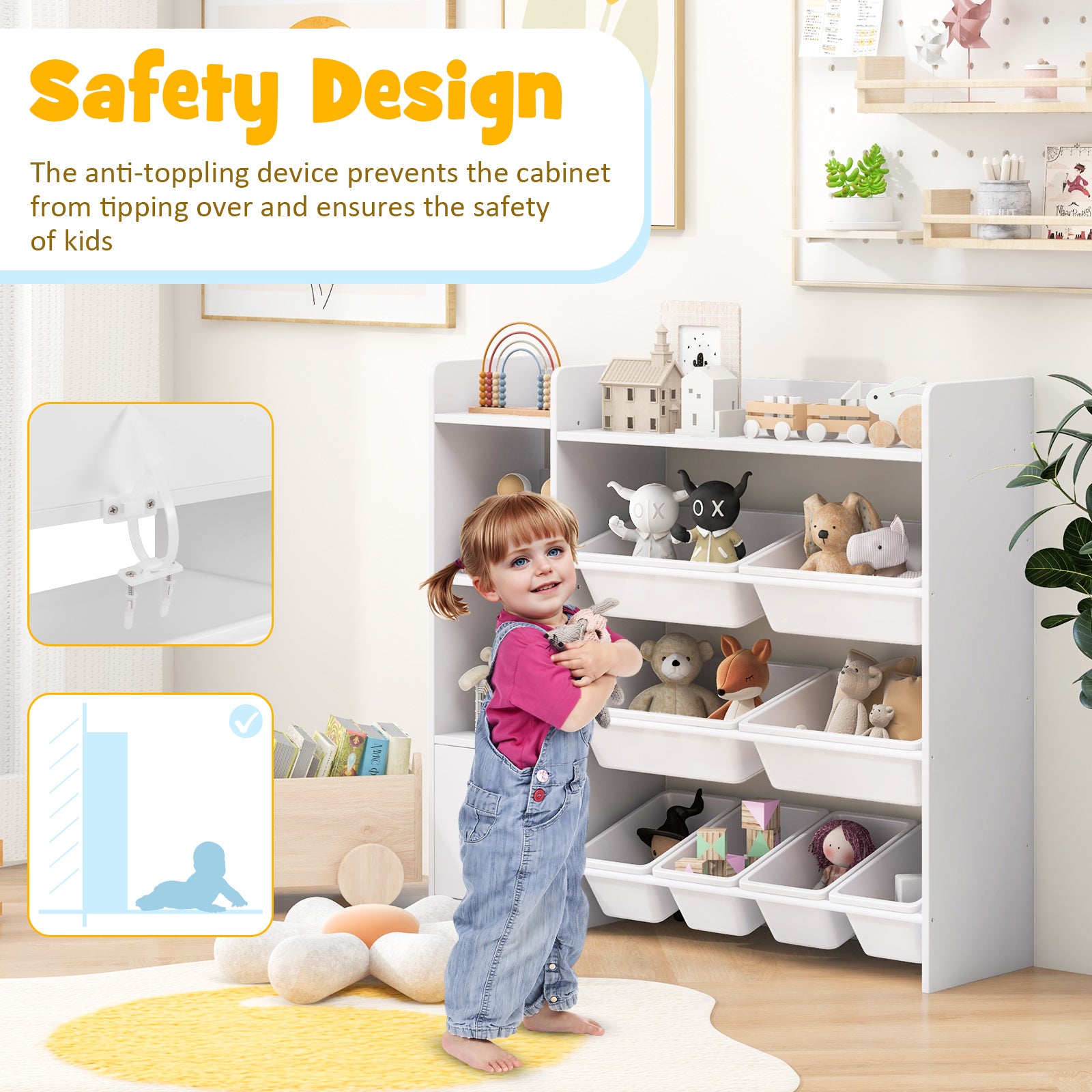 4-Tier Kids Toy Storage Organizer Bookshelf and Toy Storage Rack with Door-White