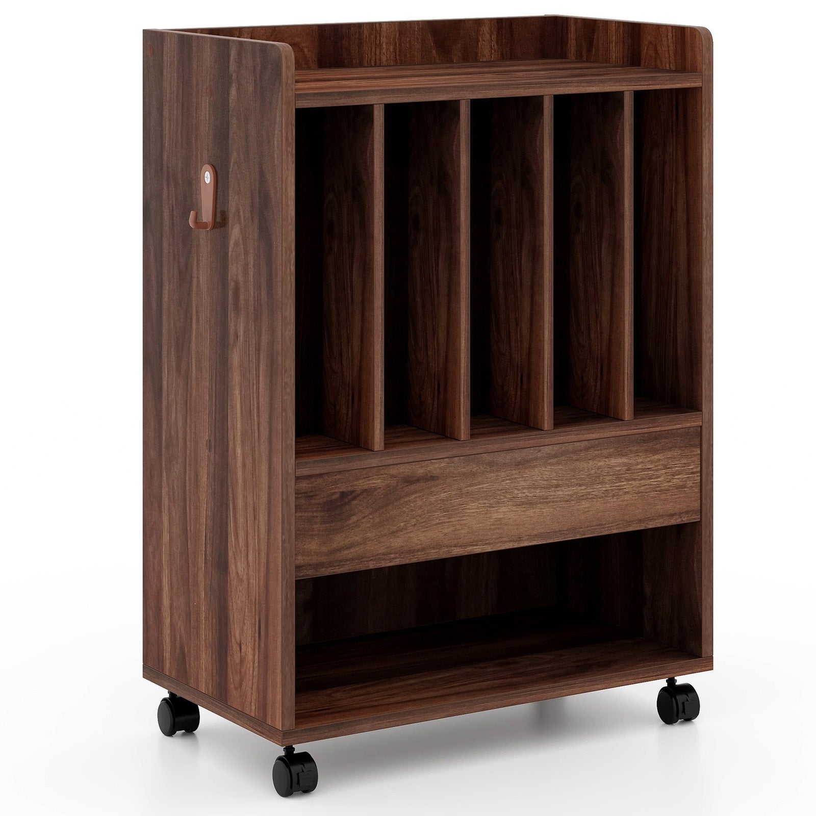 Record Rolling Turntable Player Stand with Drawer-Brown