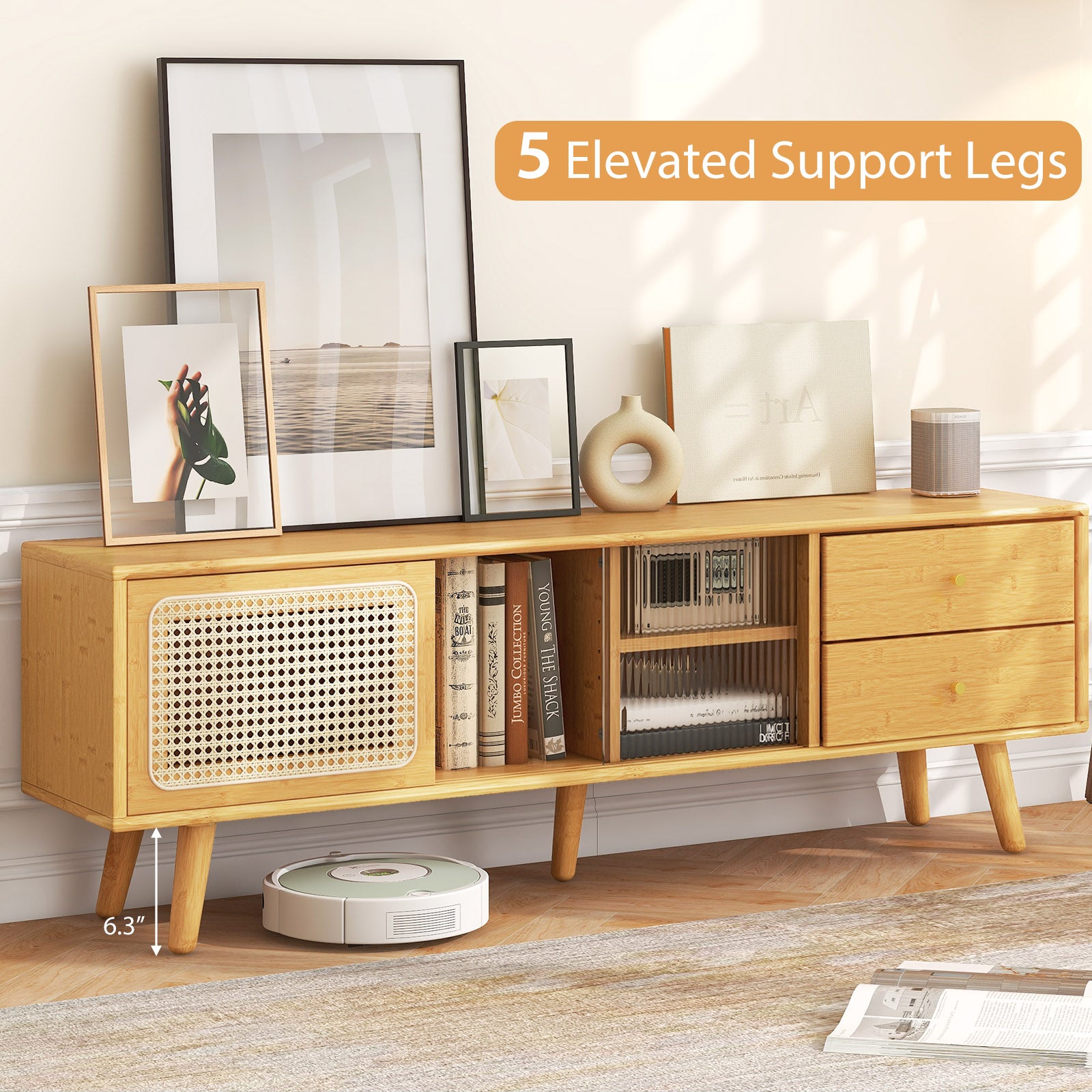 Bamboo TV Stand for TV up to 65 Inch-Natural