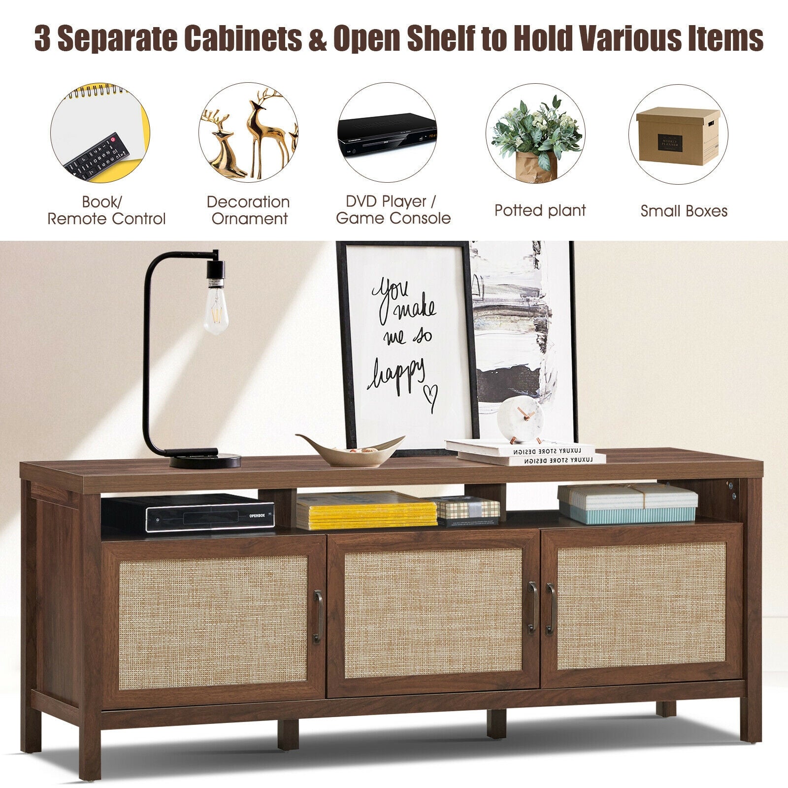 Universal TV Stand Entertainment Media Center for TV's up to 65 Inch-Walnut