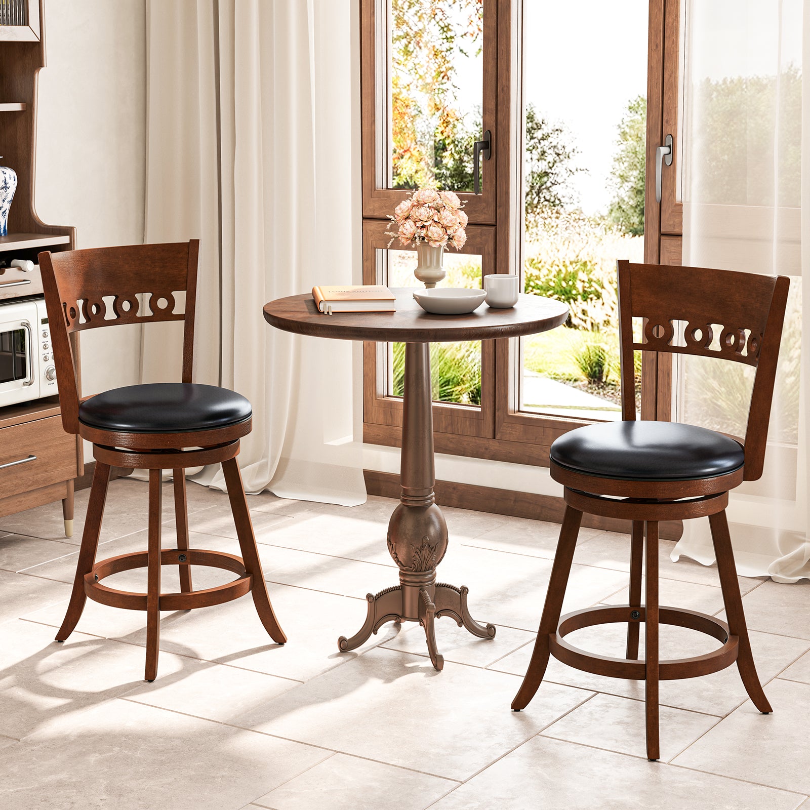 Set of 2 Swivel Bar Stools with Rubber Wood Frame-24.5 inches