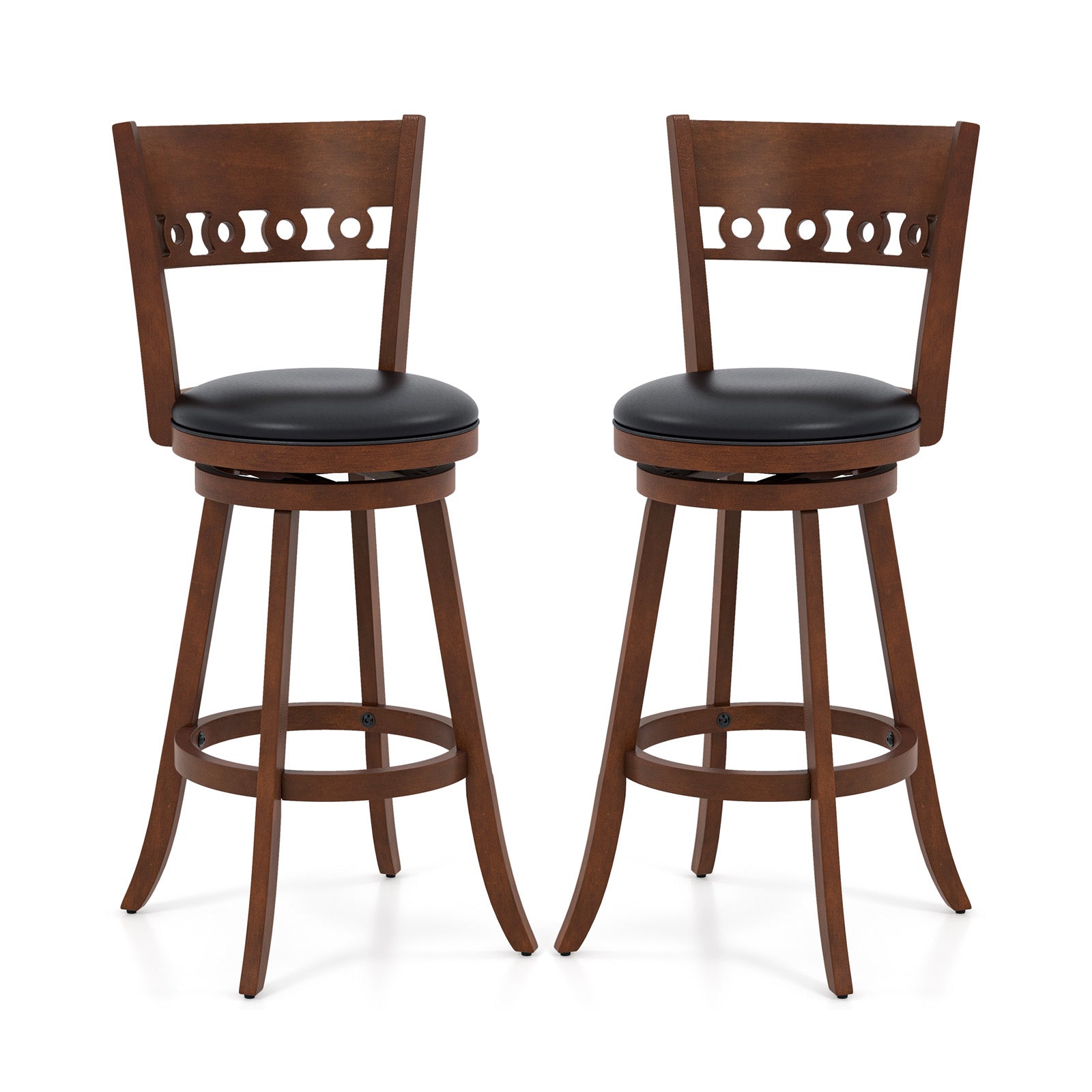 Set of 2 Swivel Bar Stools with Rubber Wood Frame-30.5 inches