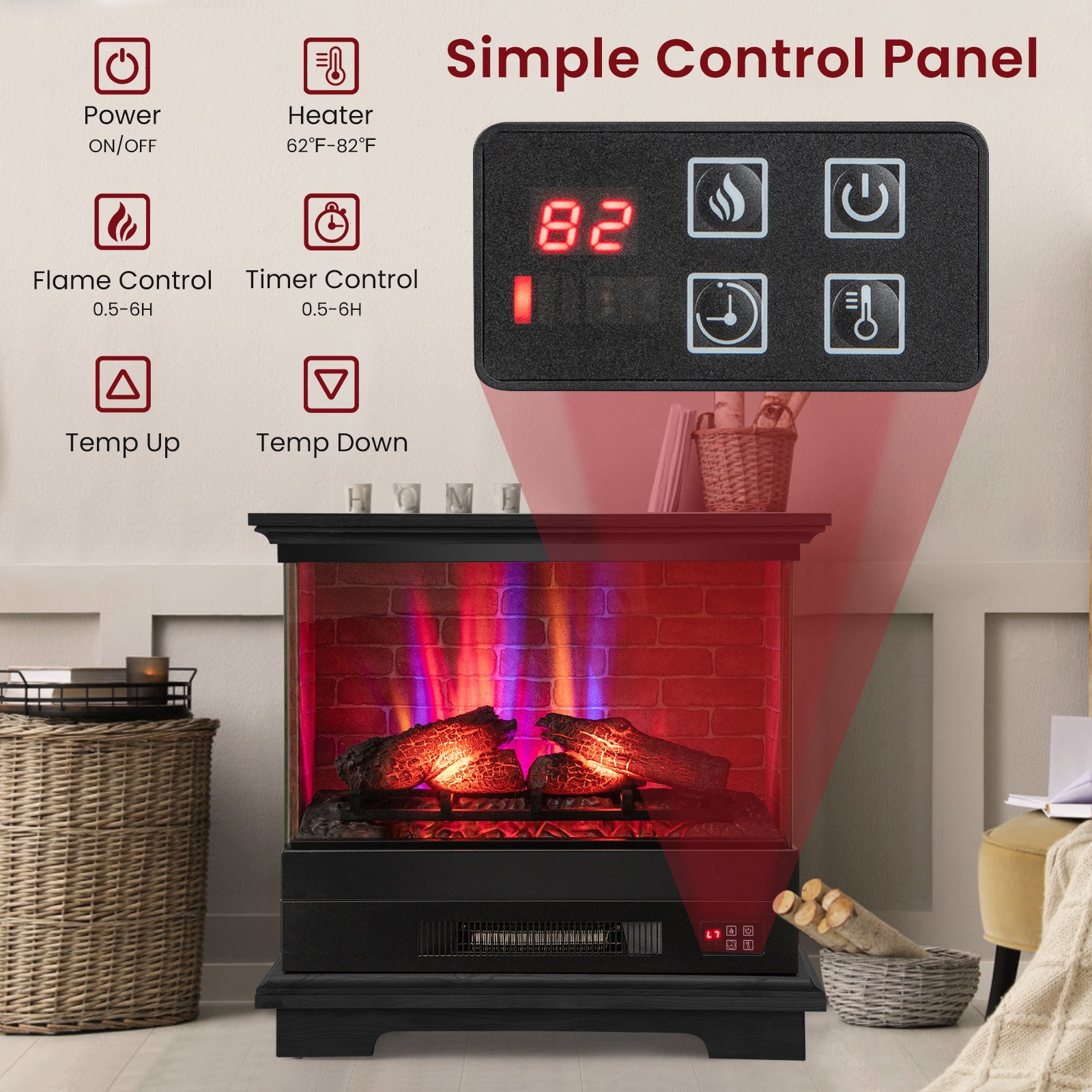 27 Inch Freestanding Fireplace with Remote Control-Black