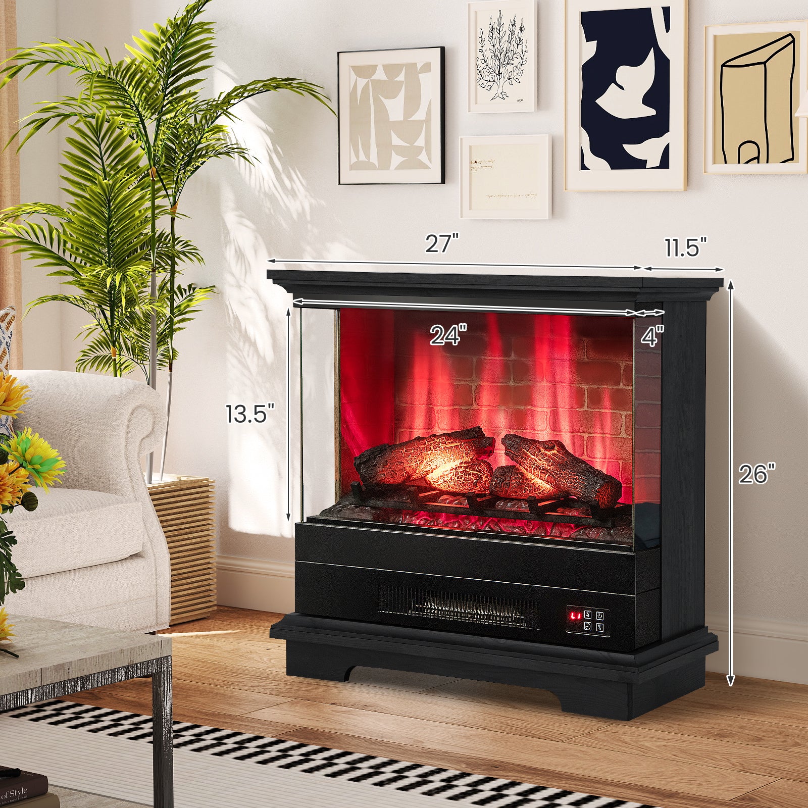 27 Inch Freestanding Fireplace with Remote Control-Black