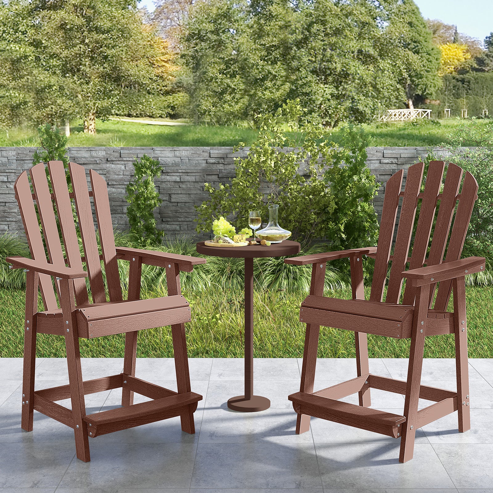 Chaise de patio en PEHD avec accoudoir et repose-pieds pour intérieur/extérieur - Café