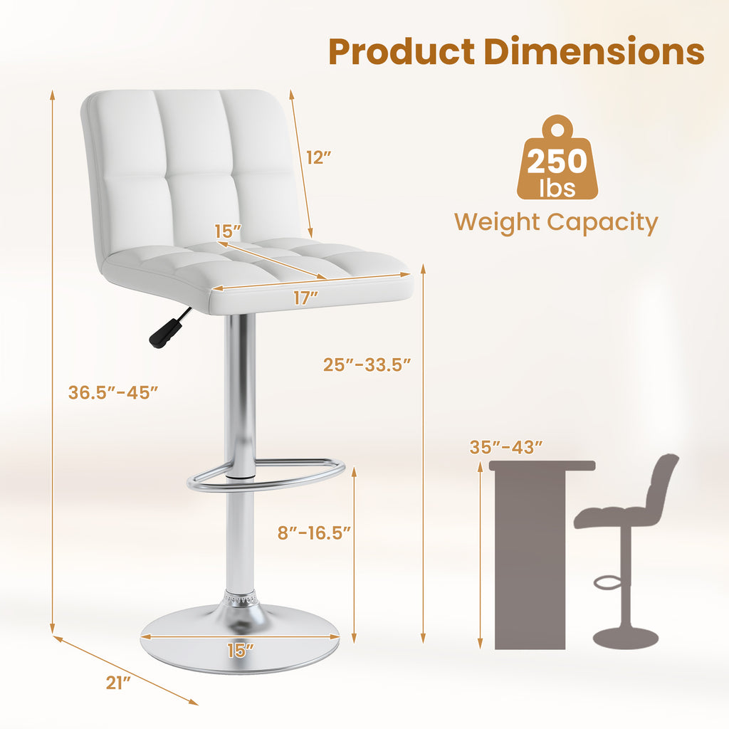 Modern Bat Stools Set of 2 with Back and Heavy-duty Metal Base and Footrest-White