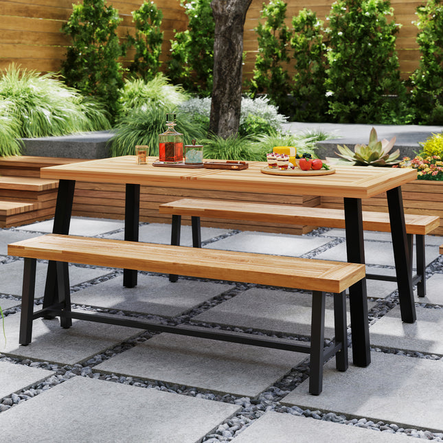 63 Inch 3-Person Acacia Patio Wood Outdoor Backless Bench-Set of 2