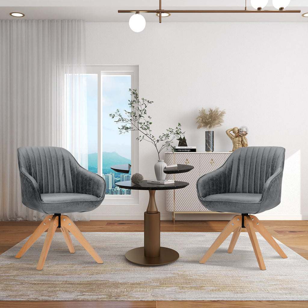 Modern Leathaire Set of 2 Swivel Accent Chair with Beech Wood Legs-Gray