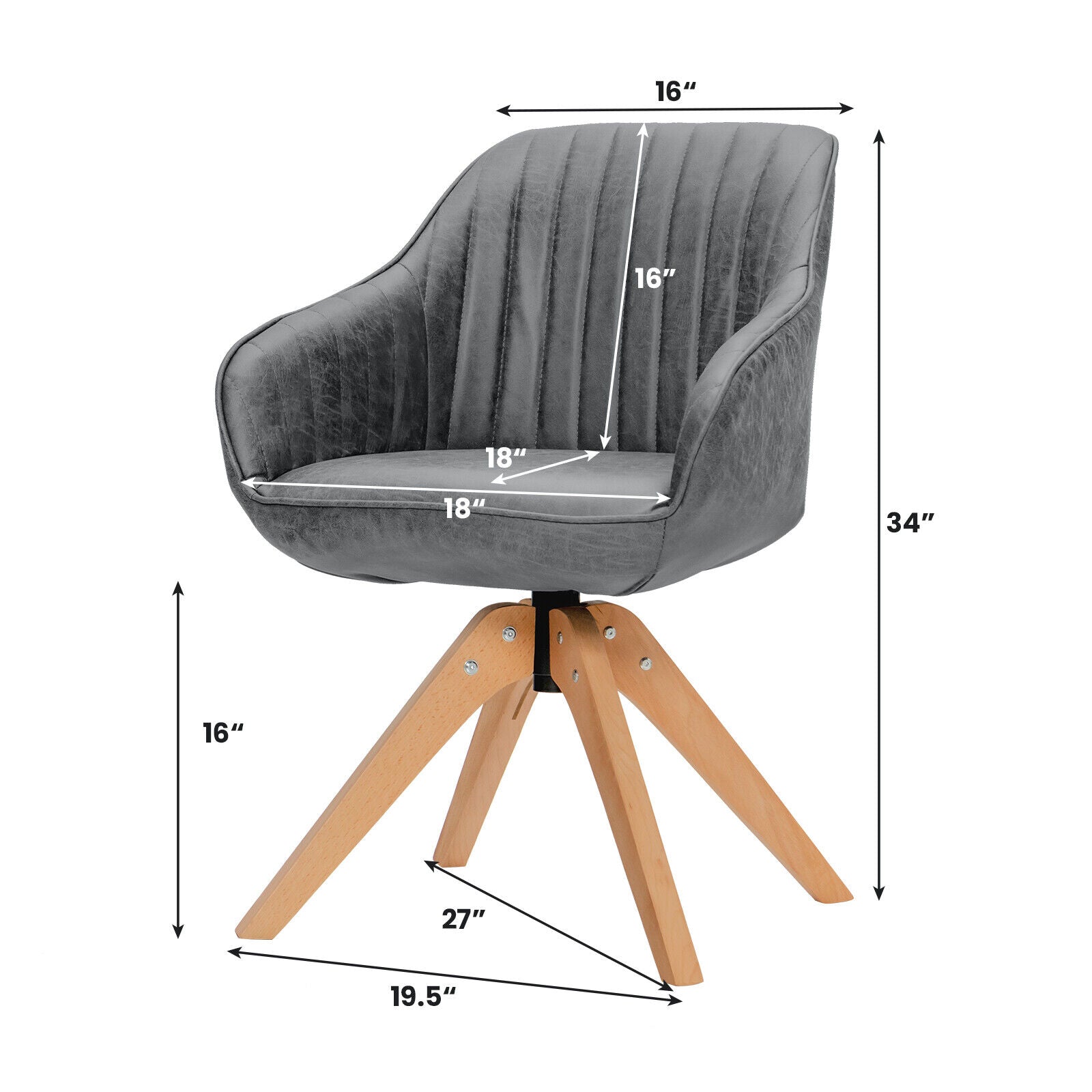 Modern Leathaire Set of 2 Swivel Accent Chair with Beech Wood Legs-Gray