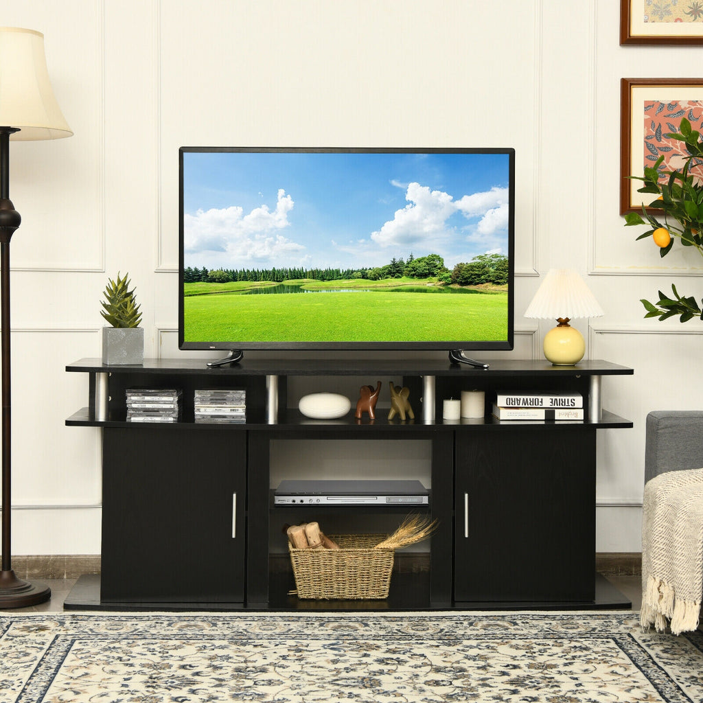 63 Inch TV Entertainment Console Center with 2 Cabinets-Black