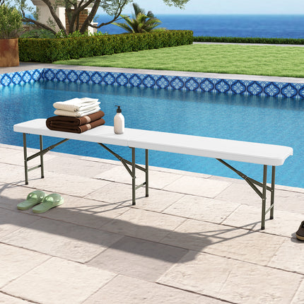 6 Feet Plastic Folding Bench Portable Seat with Handle and Lock-White