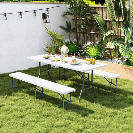 6 Feet Plastic Folding Bench Portable Seat with Handle and Lock-White
