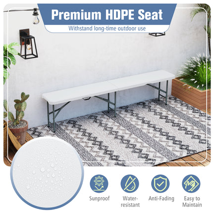 6 Feet Plastic Folding Bench Portable Seat with Handle and Lock-White