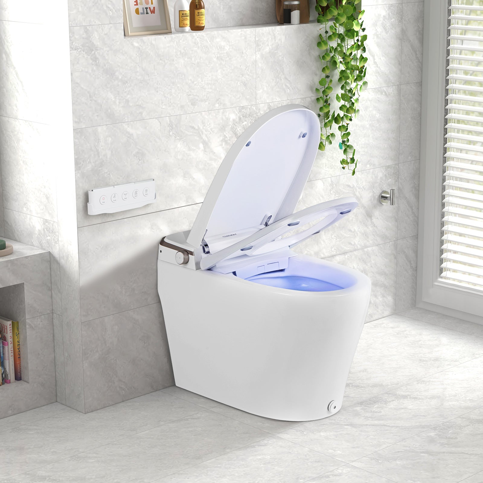 Elongated Bidet Toilet with Adjustable Heated Seat-White