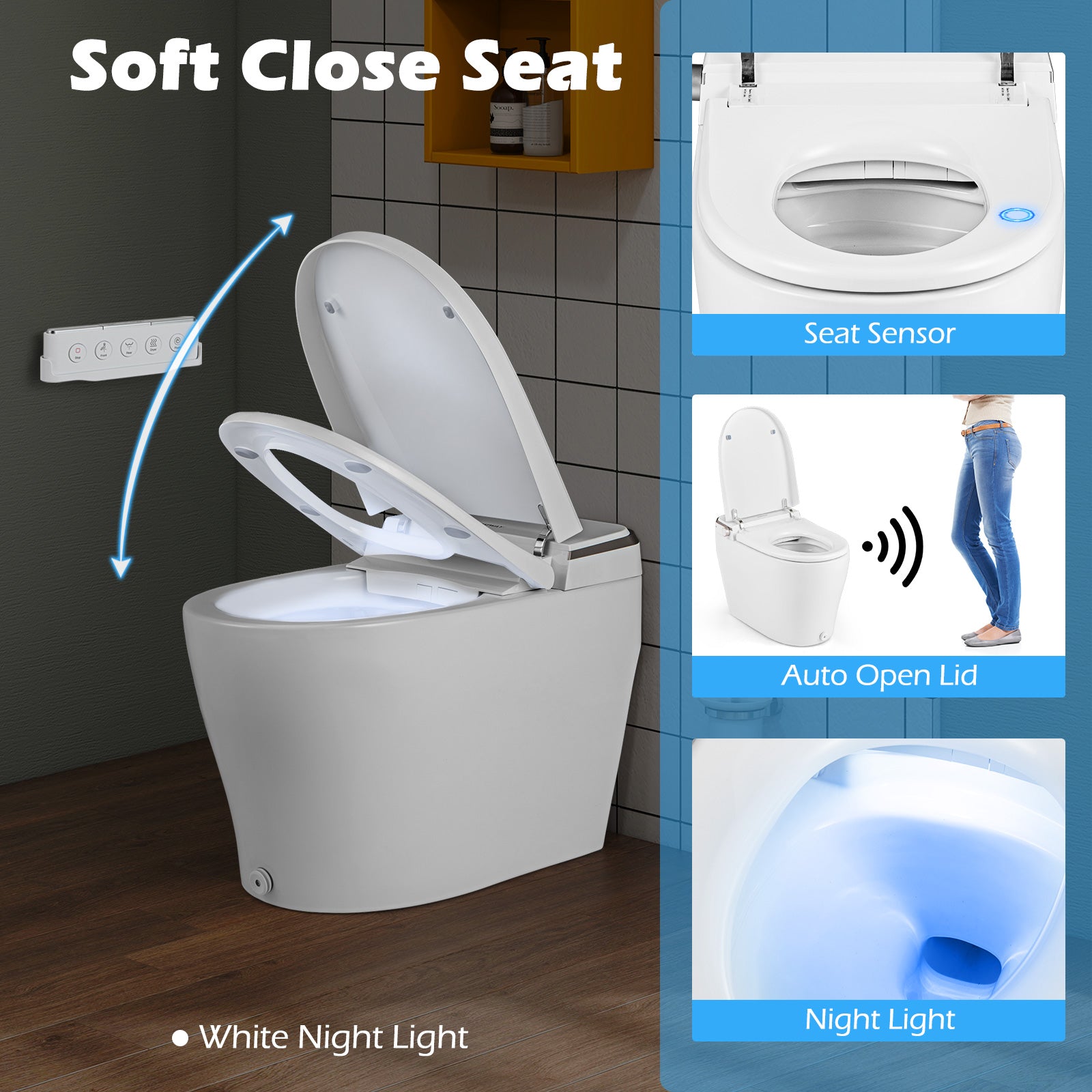 Elongated Bidet Toilet with Adjustable Heated Seat-White