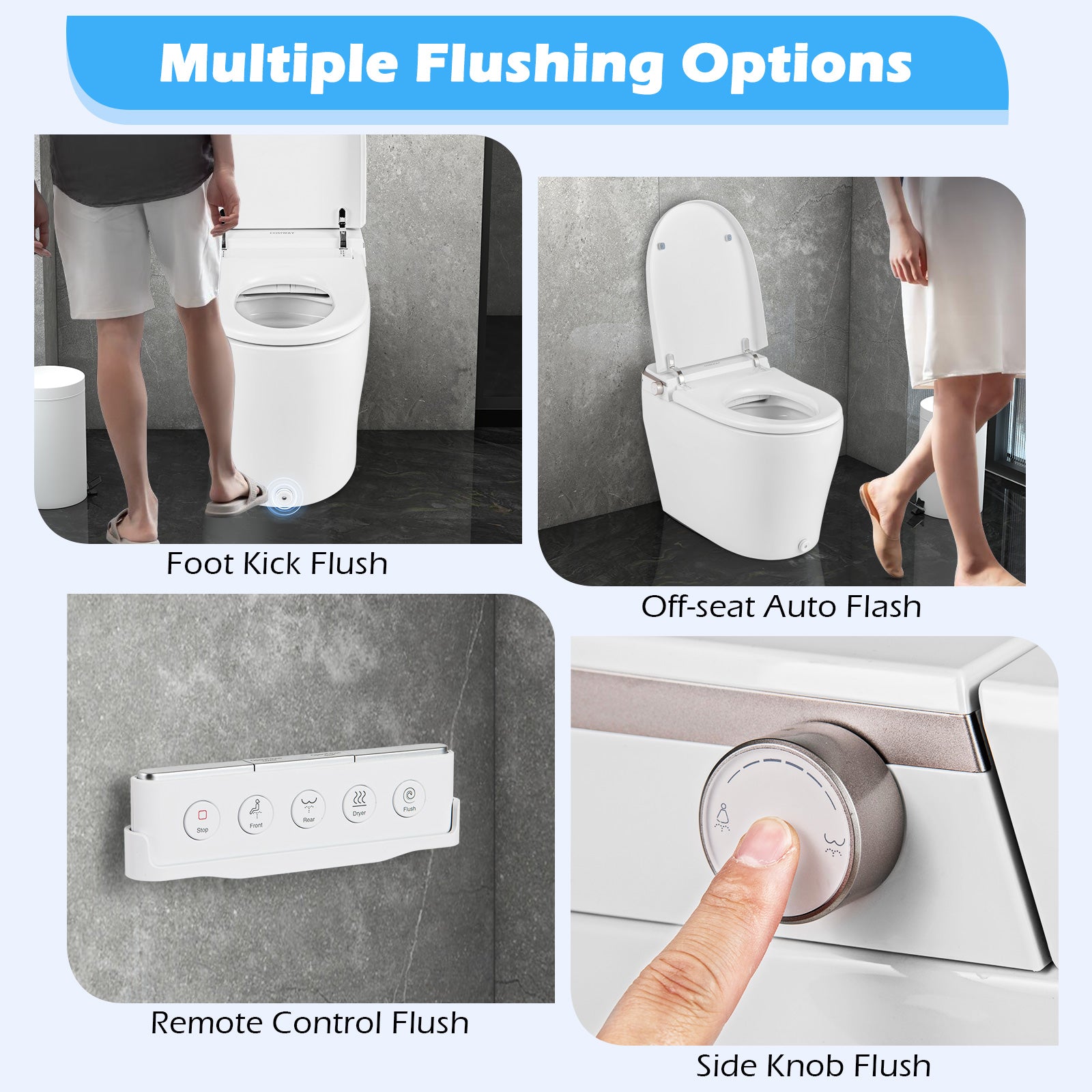 Elongated Bidet Toilet with Adjustable Heated Seat-White