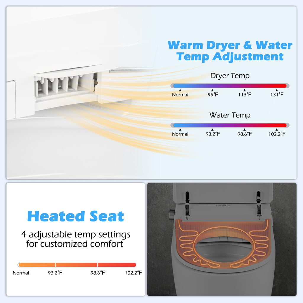 Elongated Bidet Toilet with Adjustable Heated Seat-White
