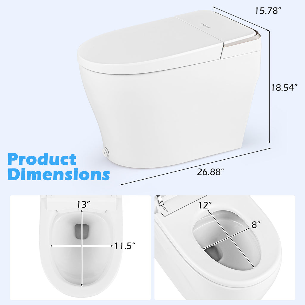 Elongated Bidet Toilet with Adjustable Heated Seat-White