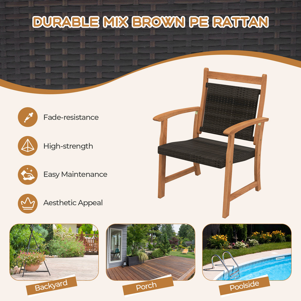 Ensemble de bistrot 3 pièces en rotin avec cadre en bois d'acacia pour le jardin