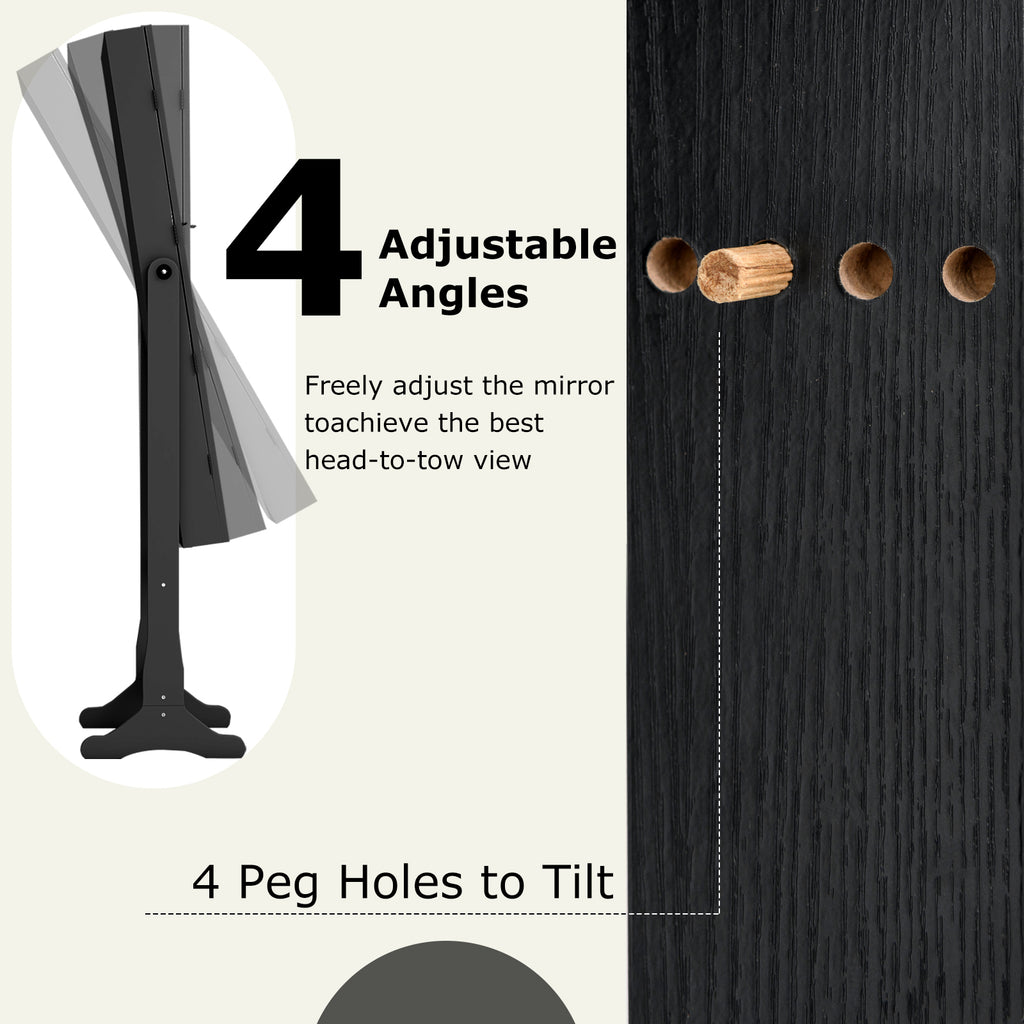 Lockable Freestanding Jewelry Cabinet Armoire with Full-Length Mirror and Lights-Black