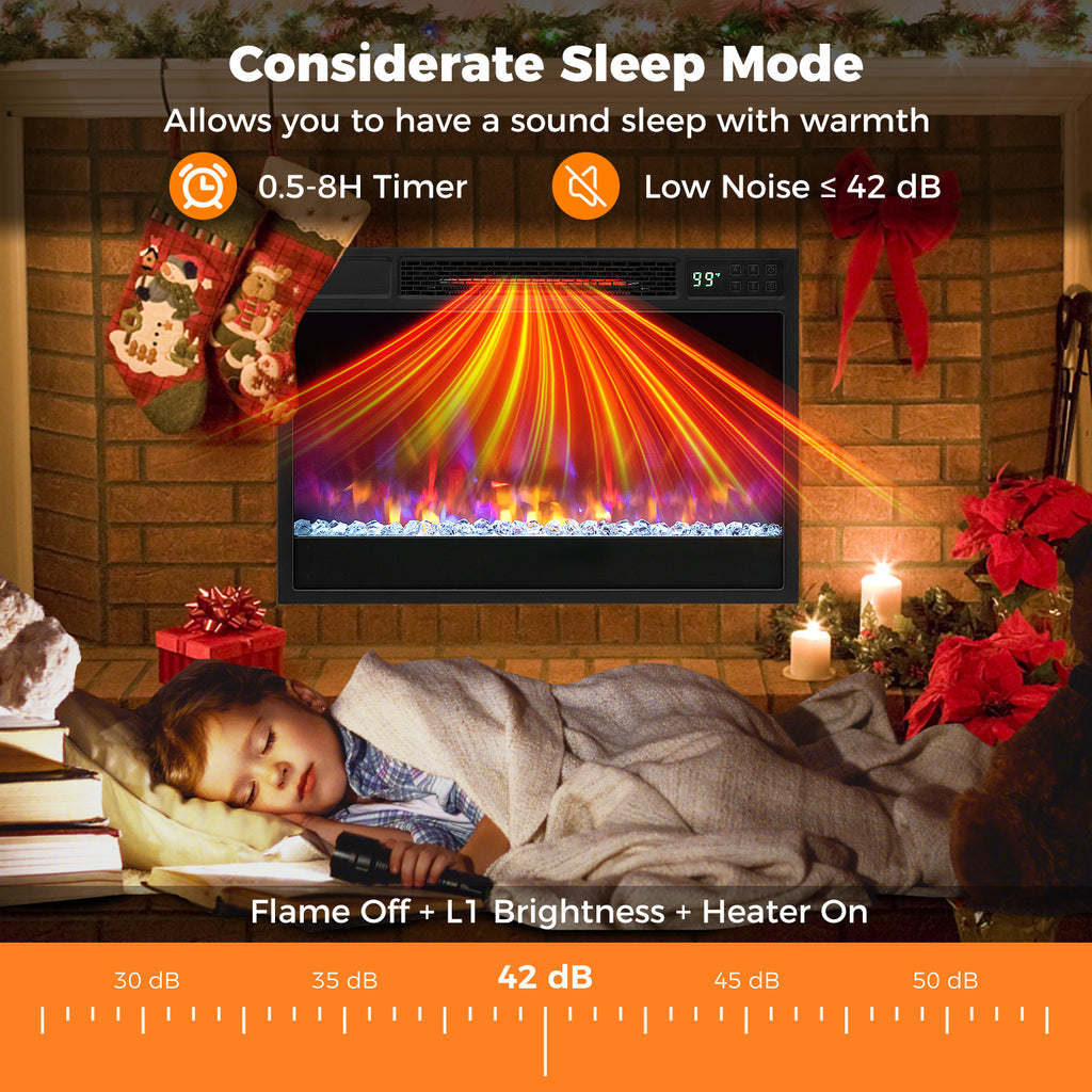23 Inch 1500W Recessed Electric Fireplace Insert with Remote Control-Black