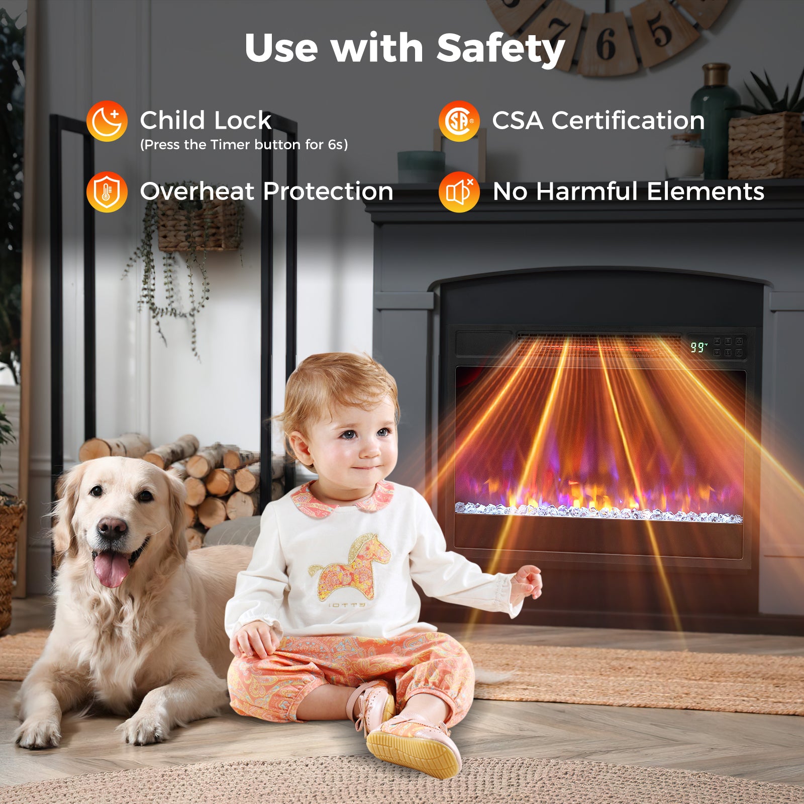 23 Inch 1500W Recessed Electric Fireplace Insert with Remote Control-Black