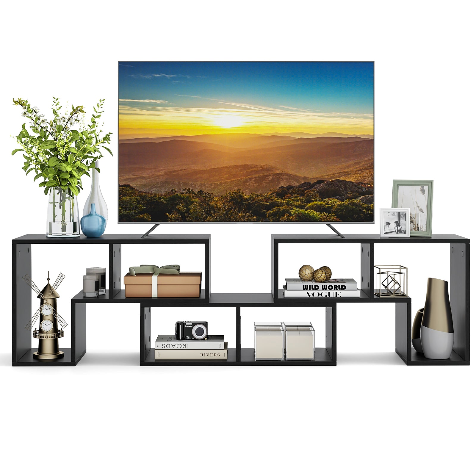 3 Pieces Adjustable TV Stand for TVs up to 65 Inch with Shelves-Mixed Black