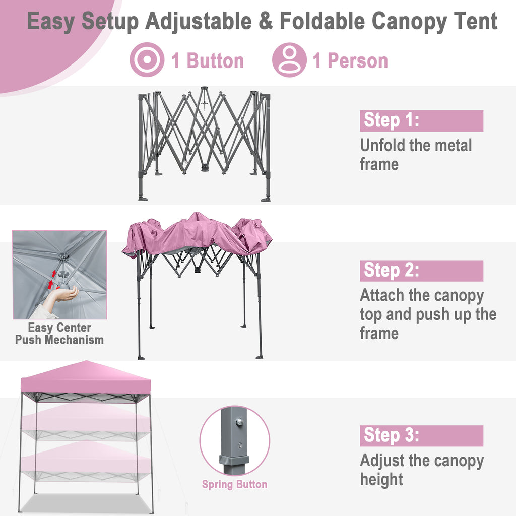 6.6 x 6.6 Feet Outdoor Pop-up Canopy Tent with UPF 50+ Sun Protection-Pink