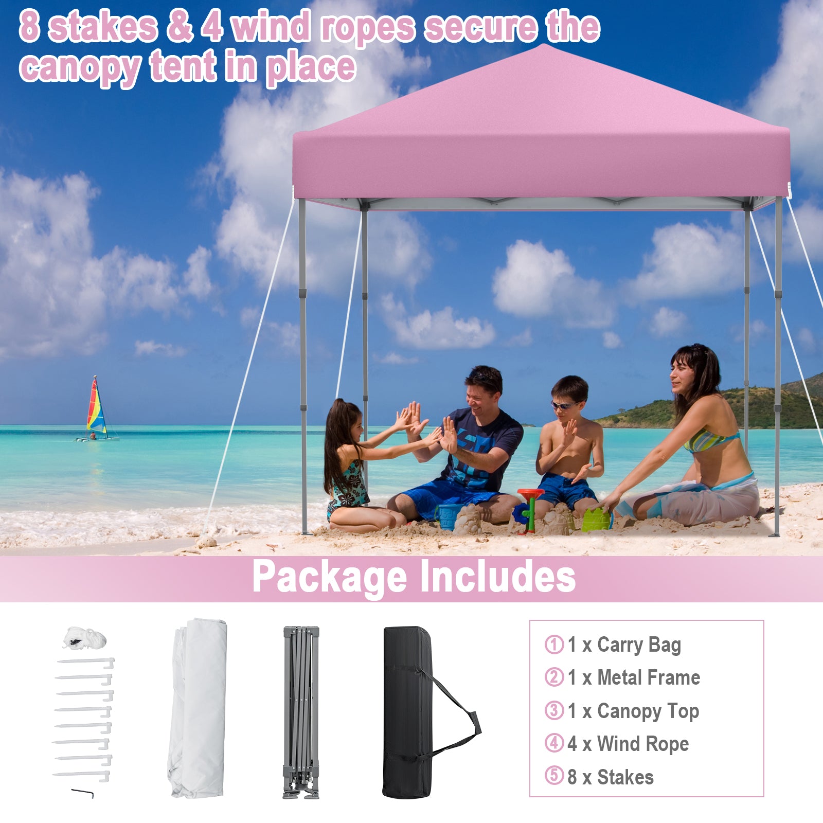 6.6 x 6.6 Feet Outdoor Pop-up Canopy Tent with UPF 50+ Sun Protection-Pink