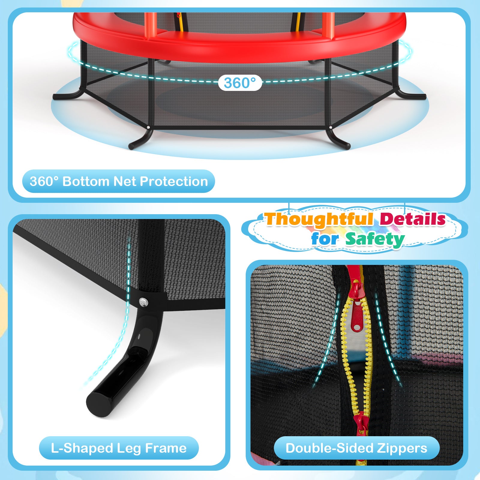 Trampoline récréatif pour enfants de 5 pouces avec filet de sécurité - Rouge