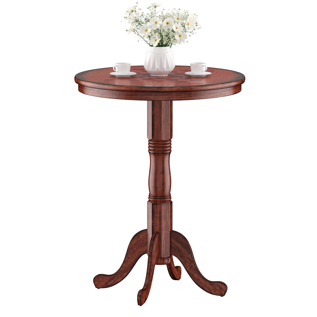 42 Inch Wooden Round Pub Pedestal Side Table with Chessboard