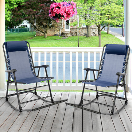 Outdoor Patio Headrest Folding Zero Gravity Rocking Chair-Blue
