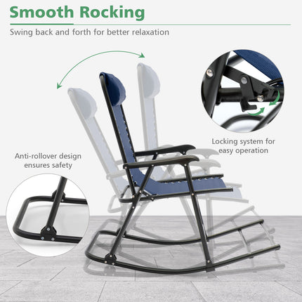 Outdoor Patio Headrest Folding Zero Gravity Rocking Chair-Blue