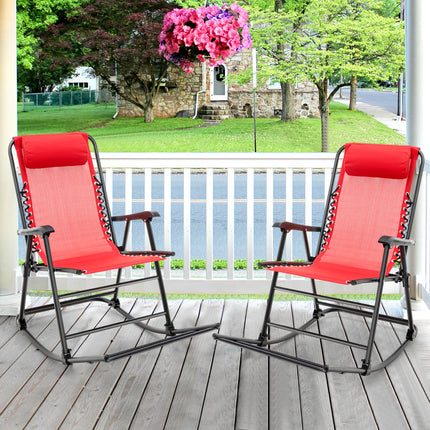 Outdoor Patio Headrest Folding Zero Gravity Rocking Chair-Red