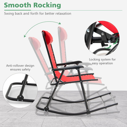 Outdoor Patio Headrest Folding Zero Gravity Rocking Chair-Red