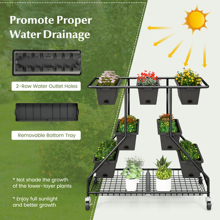 Vertical Raised Garden Bed with 7 Planter Boxes and Storage Baskets-Black