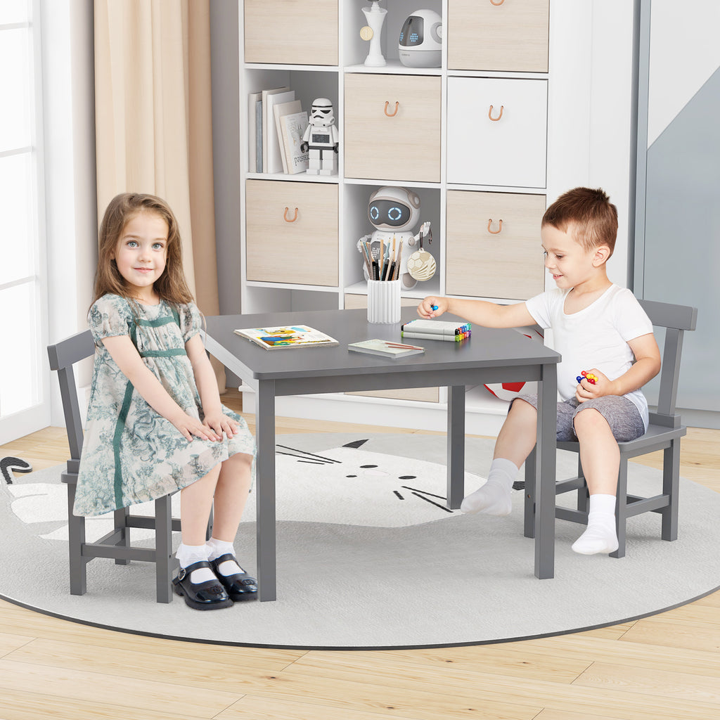 Wooden Kids Table and 2 Chairs Set with Anti-slip Foot Pads-Gray