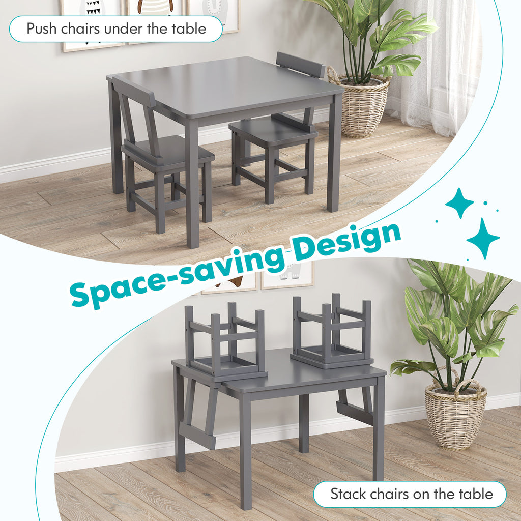 Wooden Kids Table and 2 Chairs Set with Anti-slip Foot Pads-Gray