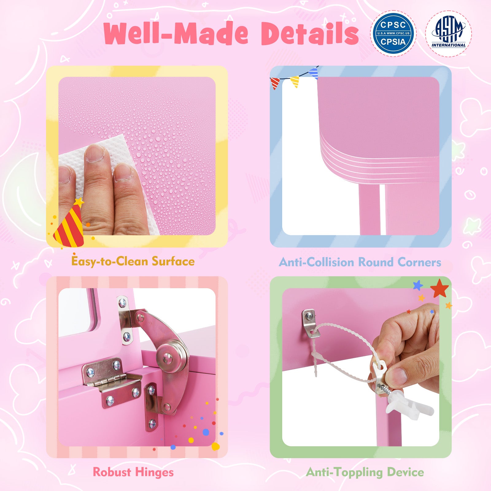 2-in-1 Kids Vanity Makeup Table and Chair Set with Flip Top Mirror-Pink