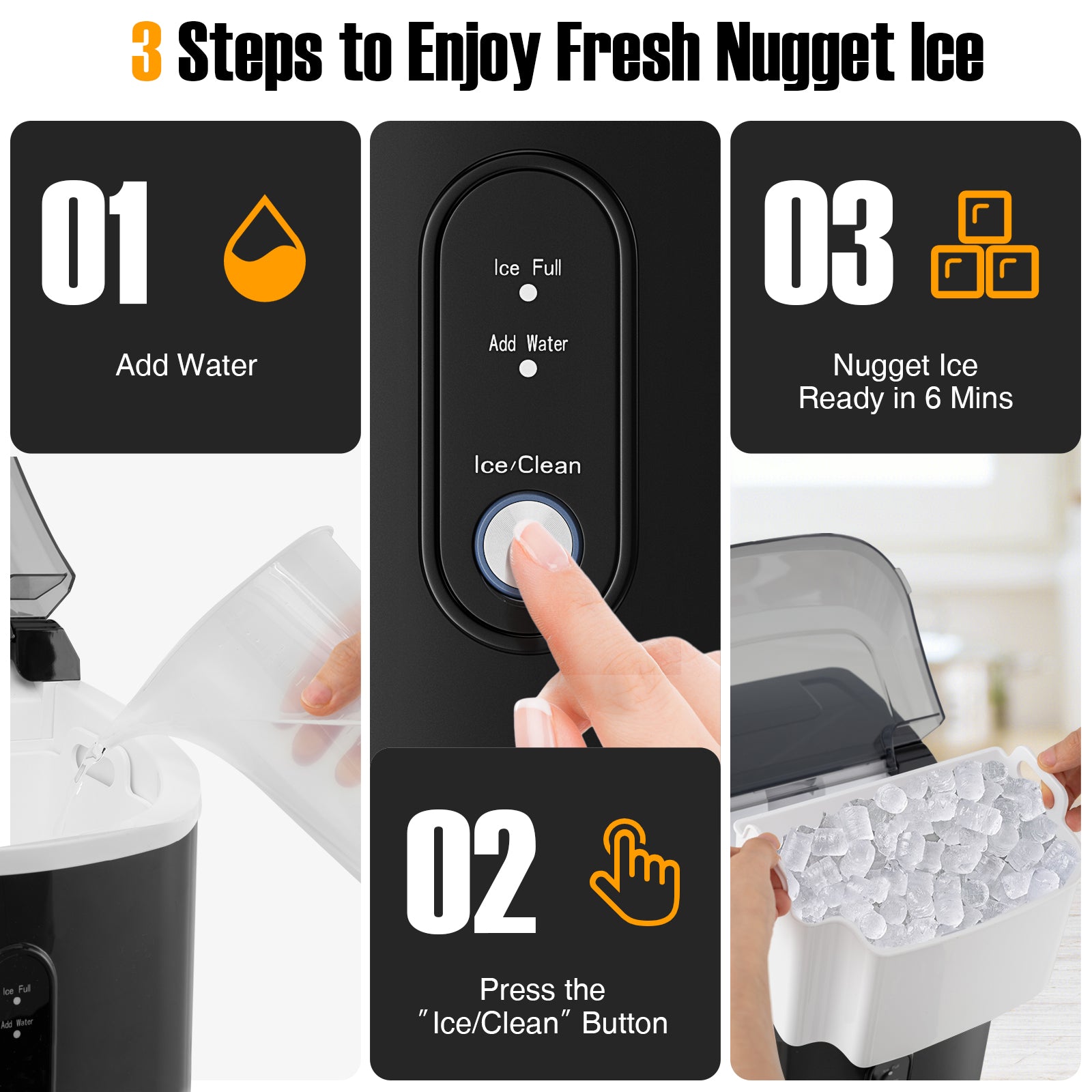 Nugget Countertop Ice Maker with Soft Chewable Pellet Ice-Black