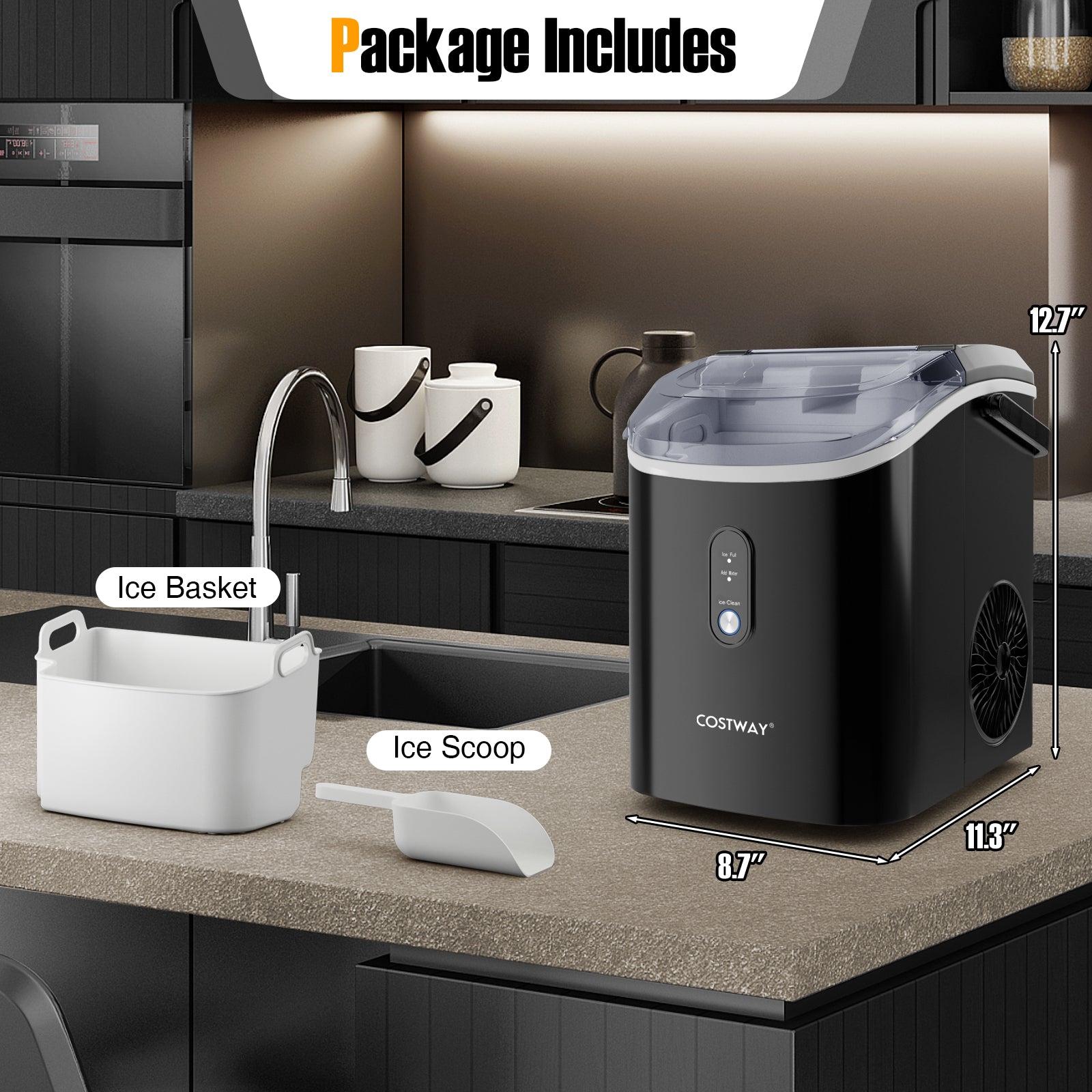 Nugget Countertop Ice Maker with Soft Chewable Pellet Ice-Black