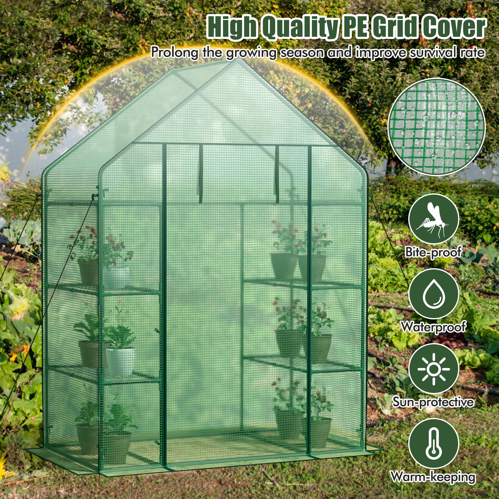 Mini Portable 4 Tier 8 Shelves Walk-in Plant Greenhouse