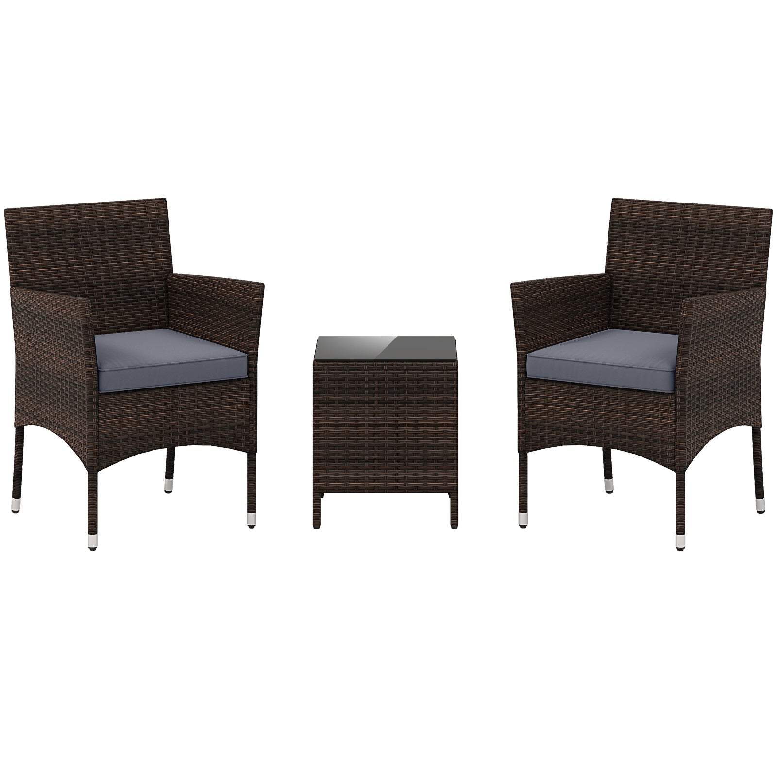 Ensemble de conversation extérieur 3 pièces avec coussins d'assise et plateau de table en verre - Gris